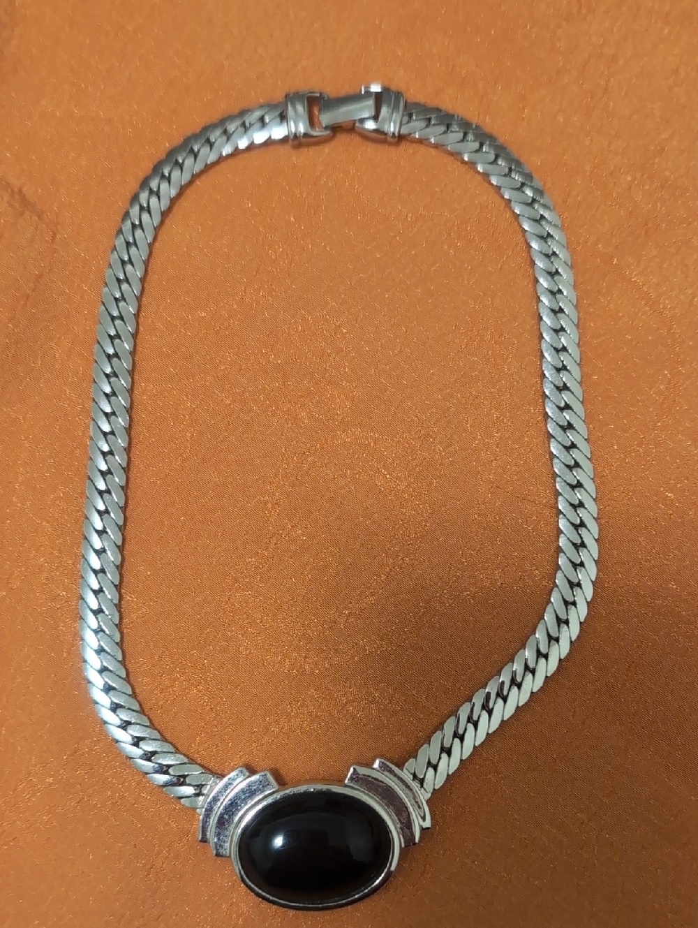 Vintage Napier Silver Necklace with Black Centerpiece - Women Jewelry